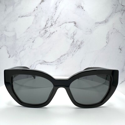 New PRADA Sunglasses Black Acetate Womens Cat Eye Silver