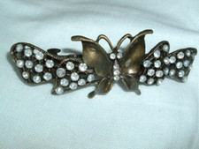 Brass and White Rhinestone Butterfly 3.5" Hair Barrette