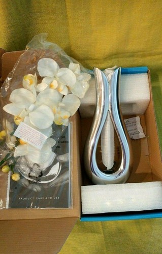 Nambe Bud Vase w/Silk Orchid & Glass Tube design by Steve Cozzolino Original Box - Picture 3 of 5