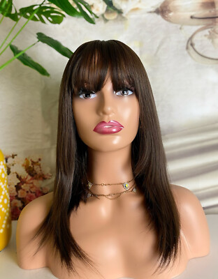 14” Natural Hair Fringe Wig Women Wig Bob Wig Party Wigs Brown