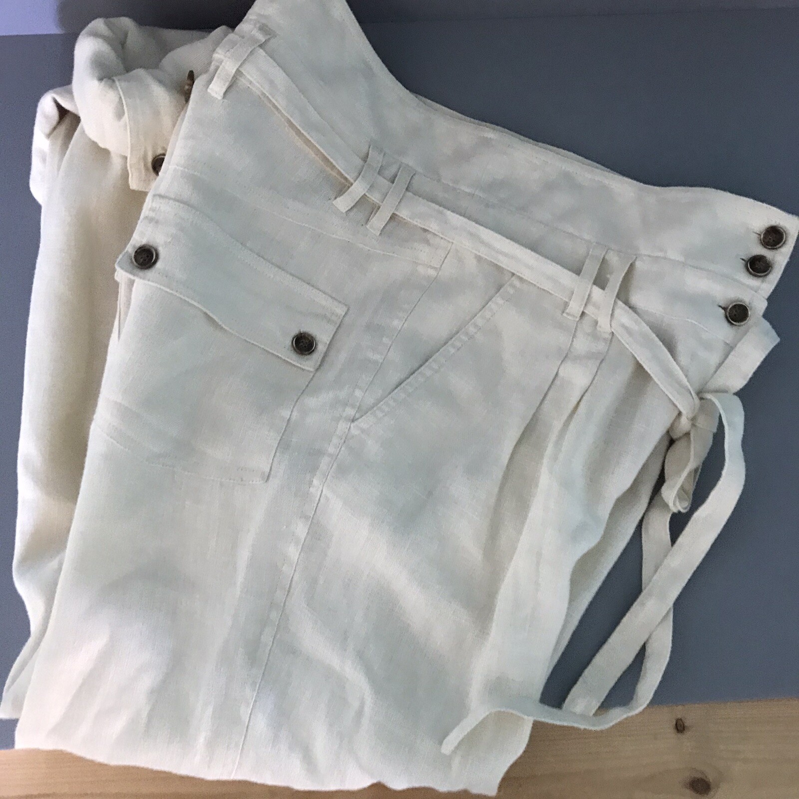 Calvin Klein Linen Cargo Twill Roll Tab Baggy Trouser Pant 8 Beachy 31x33 Rare image 8