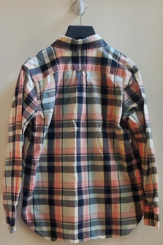 Gap Plaid Boys Shirt Size MED 6 Button Down Long Sleeve Navy/Pink/Yellow/White - Picture 3 of 5