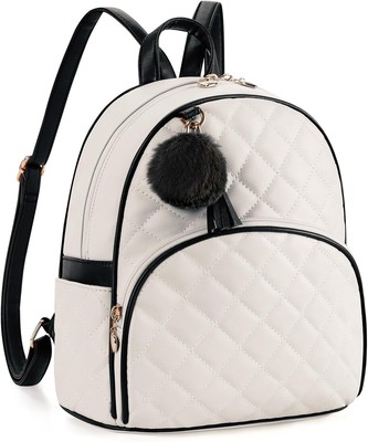 Mini Backpack for Women Leather Small Backpack Purse for Ladies Cute Pom Bookbag