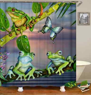 Frog Squatting On Ground 3D Shower Curtain Polyester Bathroom Decor  Waterproof