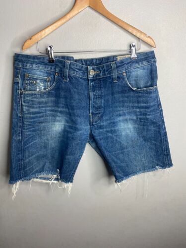 G-STAR 3301 niedrig konische RL Shorts Herren W38 selvedge verblasste Schnurrhaare Knopf B86