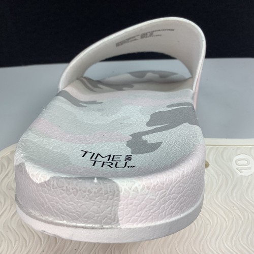Time and Tru Pink White Camo Slip On Pool Slide Sandals Size 10 Comfort Footbed - Picture 9 of 12