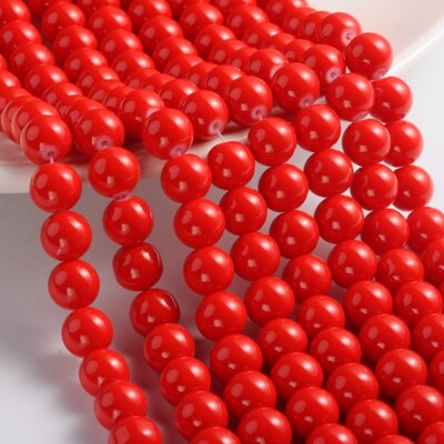 30 Stück Glasperlen Glas Perlen 10mm rot opak Beads Schmuckperlen DIY 