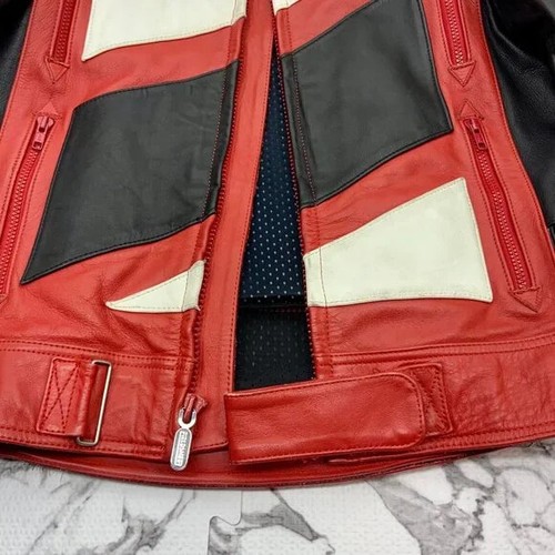 Chaqueta para hombre de motocicleta roja | negra | blanca de cuero 100% genuino - Imagen 5 de 7