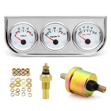 52Mm Triple Gauge Set (Volt Meter+Water Temp+Oil Pressure Meter) 3 In1 Auto Gaug