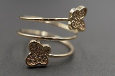 14K Solid Yellow Gold Two Butterfly CZ Wired Band Ring. Size 7
