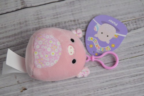 Squishmallows Easter Peter Pig Clip Toy Keychain Clip-On Soft Squishy Pink NWT - Picture 3 of 9