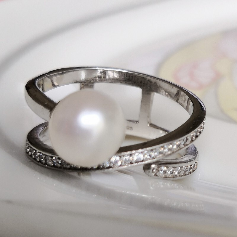 Bague en argent massif 925 véritable perle de culture ronde taille 55