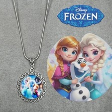 ELSA ANNA OLAF Frozen 925 Silver Necklace Handmade Cabochon Pendant Gift NEW