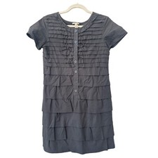 J. Crew Ruffle Sheath Dress Women 2 Charcoal Gray Cotton Casual Preppy Academia