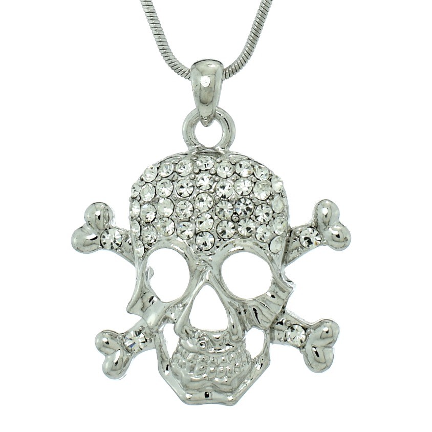 Swarovski Crystal Skull & Crossbones Pendant Necklace 18
