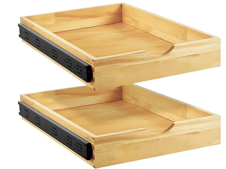 Wood 2 Pcs Pull out Drawers Installed Kitchen Cabinet Organizer 14"W x 21"D