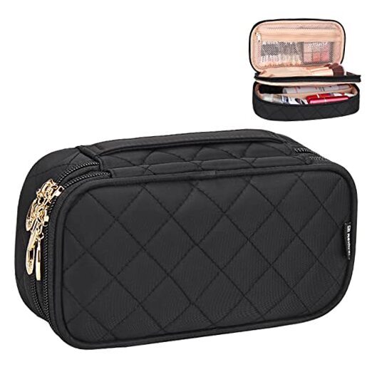 Makeup Bag,  Cosmetic Bag for Women 2 Layer Travel Makeup Small Black Pro-image