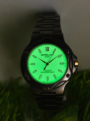 90s ALBA SOLAR レトロ腕時計 チタン製 20BAR防水 Vintage Epsilon Alba Saiko V701-1Z20 Neon Glow Face Titanium
