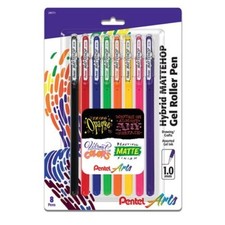 Pentel Hybrid Mattehop Gel Roller Pen 1.0mm Matte Finish 8/Pk Office School
