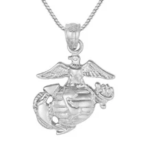 Sterling Silver Marines Eagle, Globe, Anchor Charm, Made in USA, Box Chain