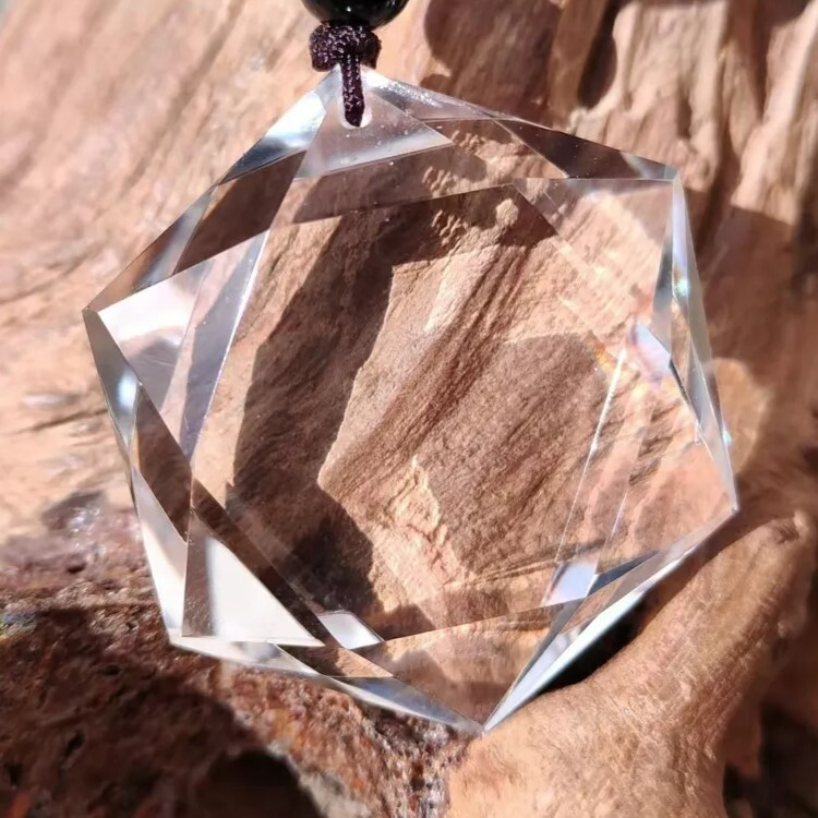White Clear Quartz Crystal Hexagram Point Pendant Healing Amulet