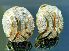 2 Ct Round & Baguette Cut Simulated Diamond Stud Earrings 14k Yellow Gold Plated