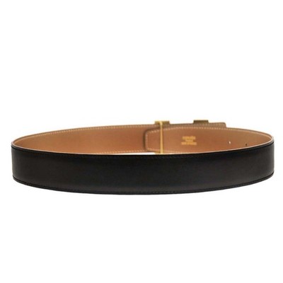 Hermes Black Gold Box Calf Constance Reversible Belt #65  display picture 2