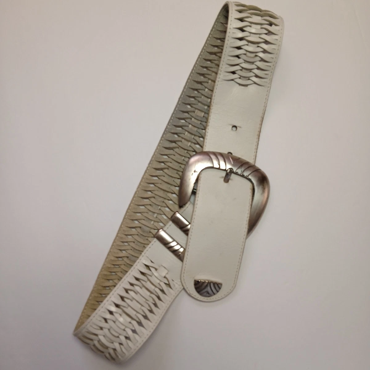 Women’s Metallic Silver Braided Round Buckle Belt size XL 46” Braided Belt Wide Silver Belts for Women for sale | eBay main image 3