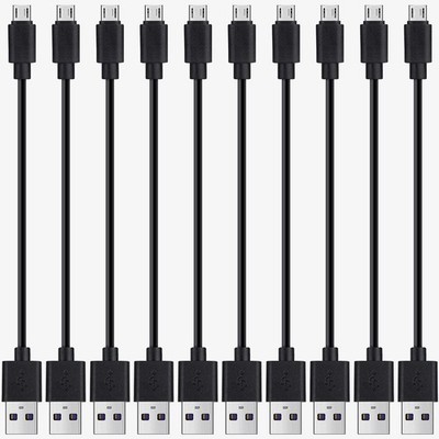 Micro USB Fast Charging Cables 10 Pack 12-Inch Short Cord Set Black Bulk