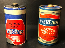 TWO Antique Eveready Extra Long Life D Batter...