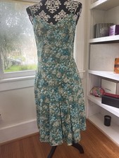 ANN TAYLOR SLEEVELESS Cottage Core DRESS Blue, GREEN & WHITE SIZE 6 Lined