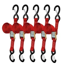 5PK 1"x6' Motorcyle Tie-Down Straps Cam Buckle  Straps w/Safety Clip S Hook, Red