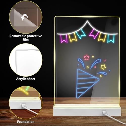 Custom LED Night Light Message Board with Erasable Pen - Light-Up Memo for Home, - Picture 5 of 7