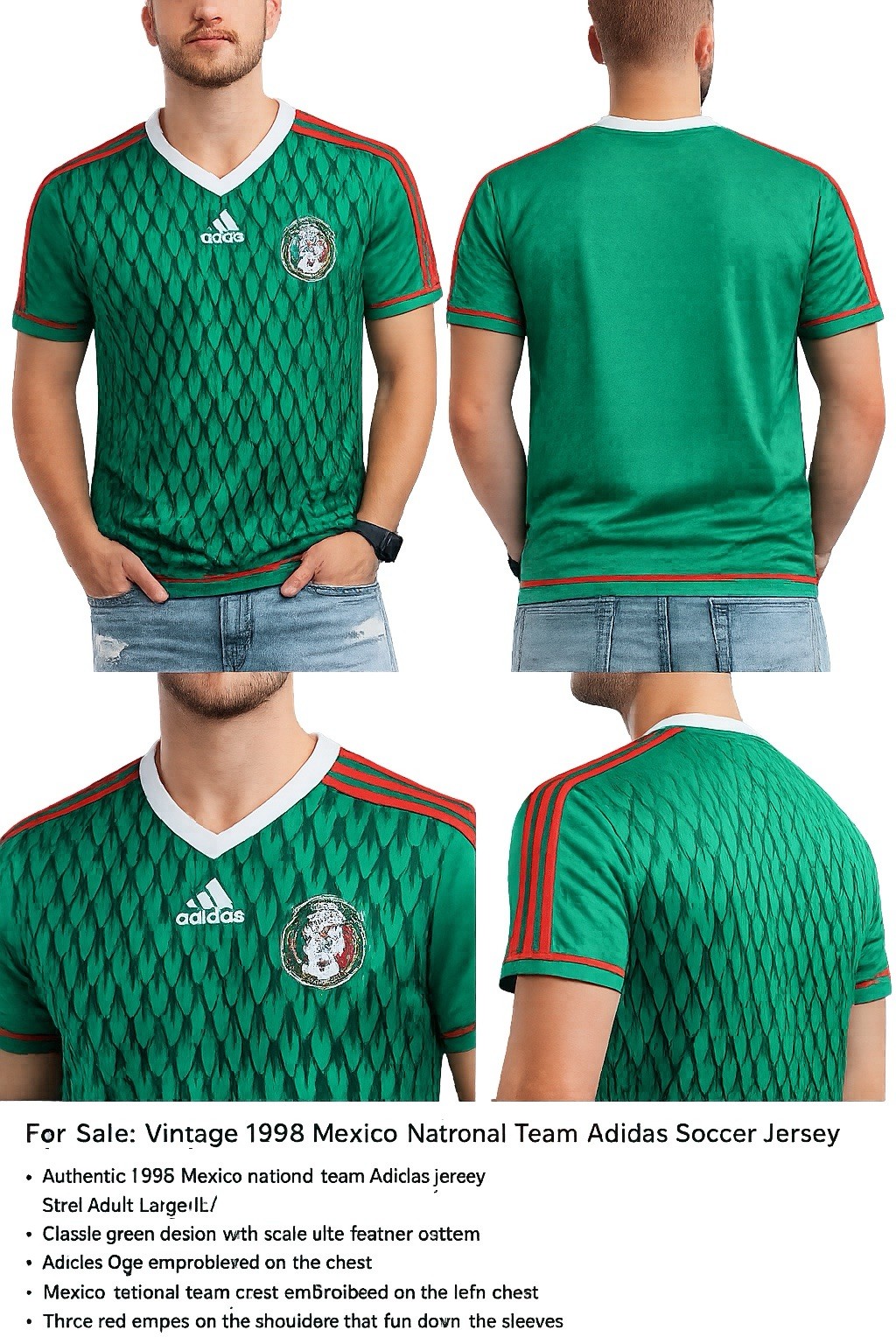 2009 2010 Adidas Mexico National Team Home Jersey Soccer Green Climalite~XL