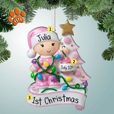 Baby Girl Decorating Tree - Personalized Ornament - Baby's First Christmas