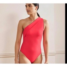 Boden One Shoulder Swimsuit Size 10 Bold Red NWT Asymmetric Recycled S0168 NEW