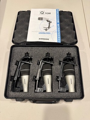 Samson 3KIT QTom 3-Pc Drum Mic Kit w/ Mounts Hard Case - TESTED WORKING