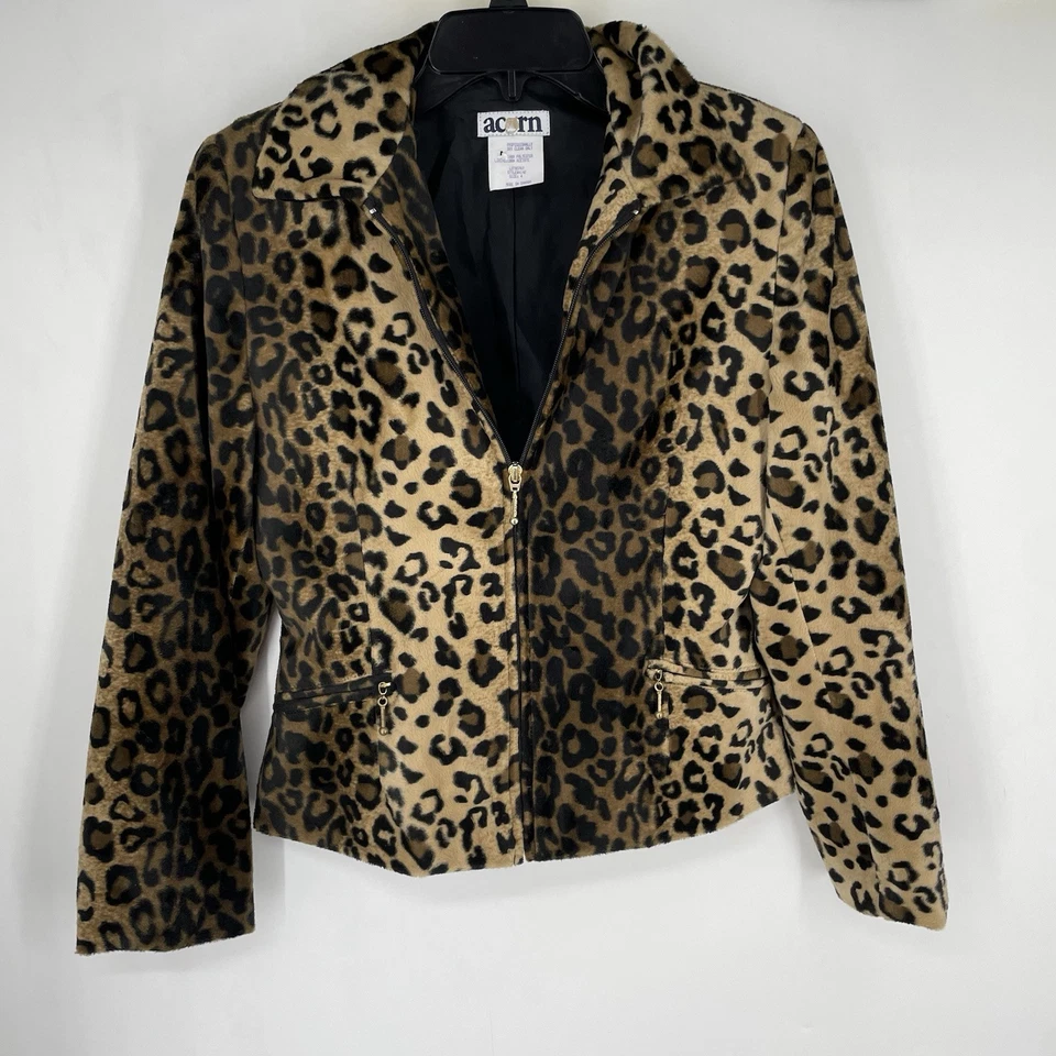 Chaqueta De Colección Años 90 Bellota Cremallera Completa Estampado Animal Guepardo Leopardo Talla 4 Marrón Suave Foto 2 de 4