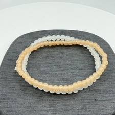 Minimalist Bead Bracelets Set Of 2 Pcs Peach White Dainty Layering Stacking Boho