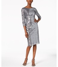 Adrianna Papell Womens Sequin Sheath Dress, Grey, Petite, 10P