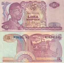 Indonesia 5 Rupiah 1968 P 104 UNC MINOR FOXING