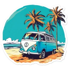 Camper Van Retro Beach - Vinyl Decal Sticker - Car Window Laptop - ebn11118