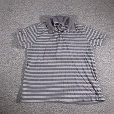 Oakley Polo Shirt Mens Medium Gray Stripe Short Sleeve Regular Fit Logo Casual
