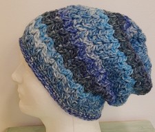 Slouchy Beanie Hat Shades Of Blue Hand Crochet Adult/Teen Hipster