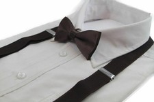 Boys Dark Brown Matching Bow Tie  Suspender Set Chocolate Kids Unisex Dress Up