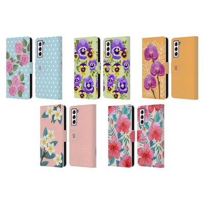 HEAD CASE WATERCOLOUR FLOWERS 2 LEATHER BOOK WALLET-RÜCKENSCHALE FÜR SAMSUNG HANDYS 4
