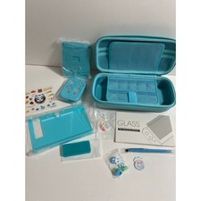 Switch Accessories Bundle, 11 piece teal Blue Carrying Case, Adjustable Stand
