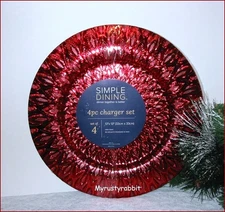 Red Metallic Charger Plates - Set of 4 - Chargers - Simple Dining - 13" - New