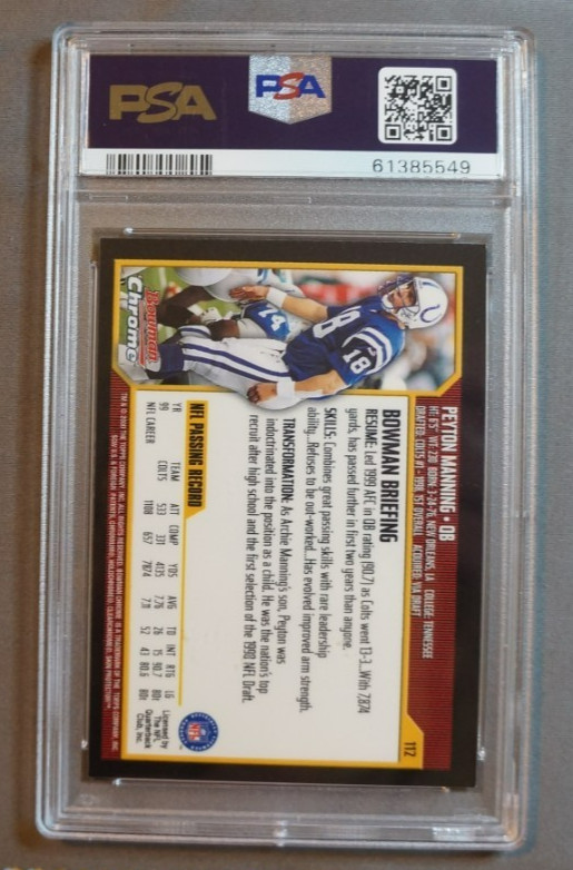 2000 Bowman Chrome Peyton Manning #112 Indianapolis Colts PSA 10 Gem Mint (Rare) view 2