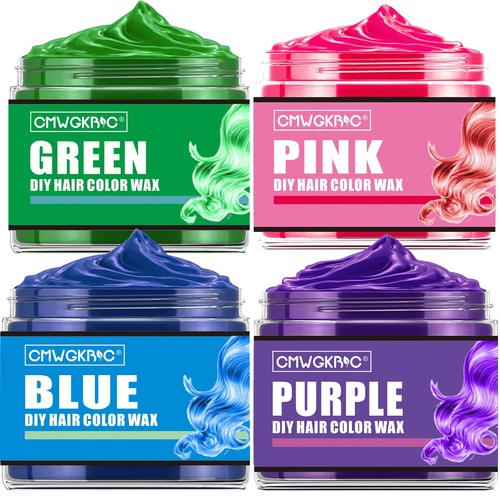 4 Colors Temporary Hair Color Wax,Blue Purple Pink Green Hair Dye Color Wax W...